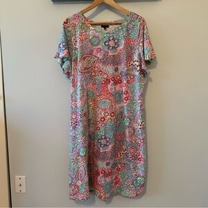 Talbots cute paisley cotton knit dress, scalloped sleeve hem, NEW w/o tags, 1X